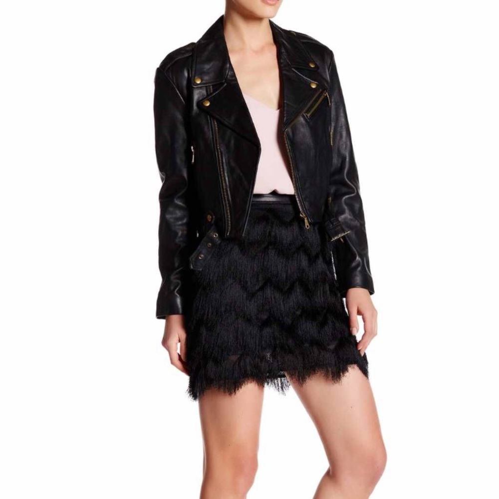 Rebecca Minkoff leather trim fringed skirt